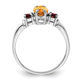 Sterling Silver Rhodium Citrine & Garnet Ring